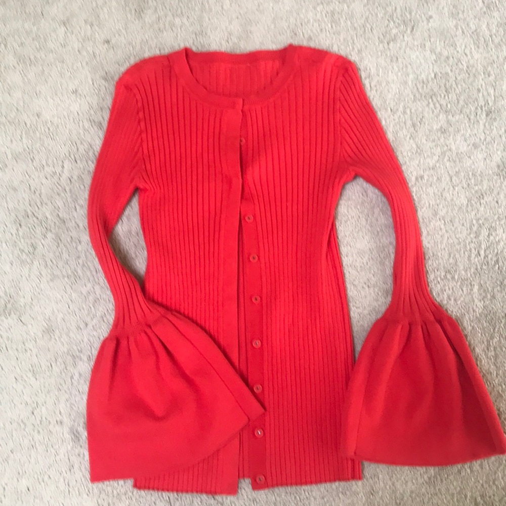 Ruffle sleeve CAbi sweater
